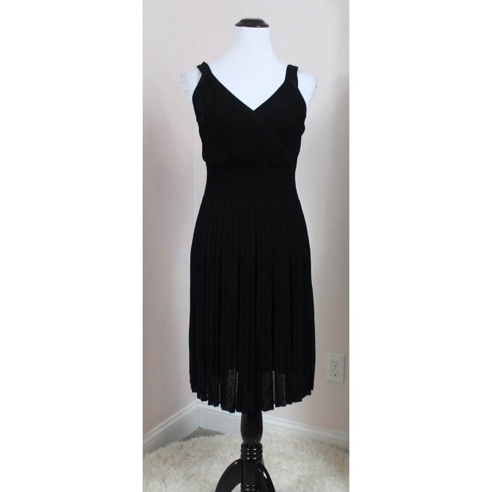 EILEEN FISHER Sz XS Black Refined Viscose Pleat Surplice Dress NWT - Picture 8 of 8